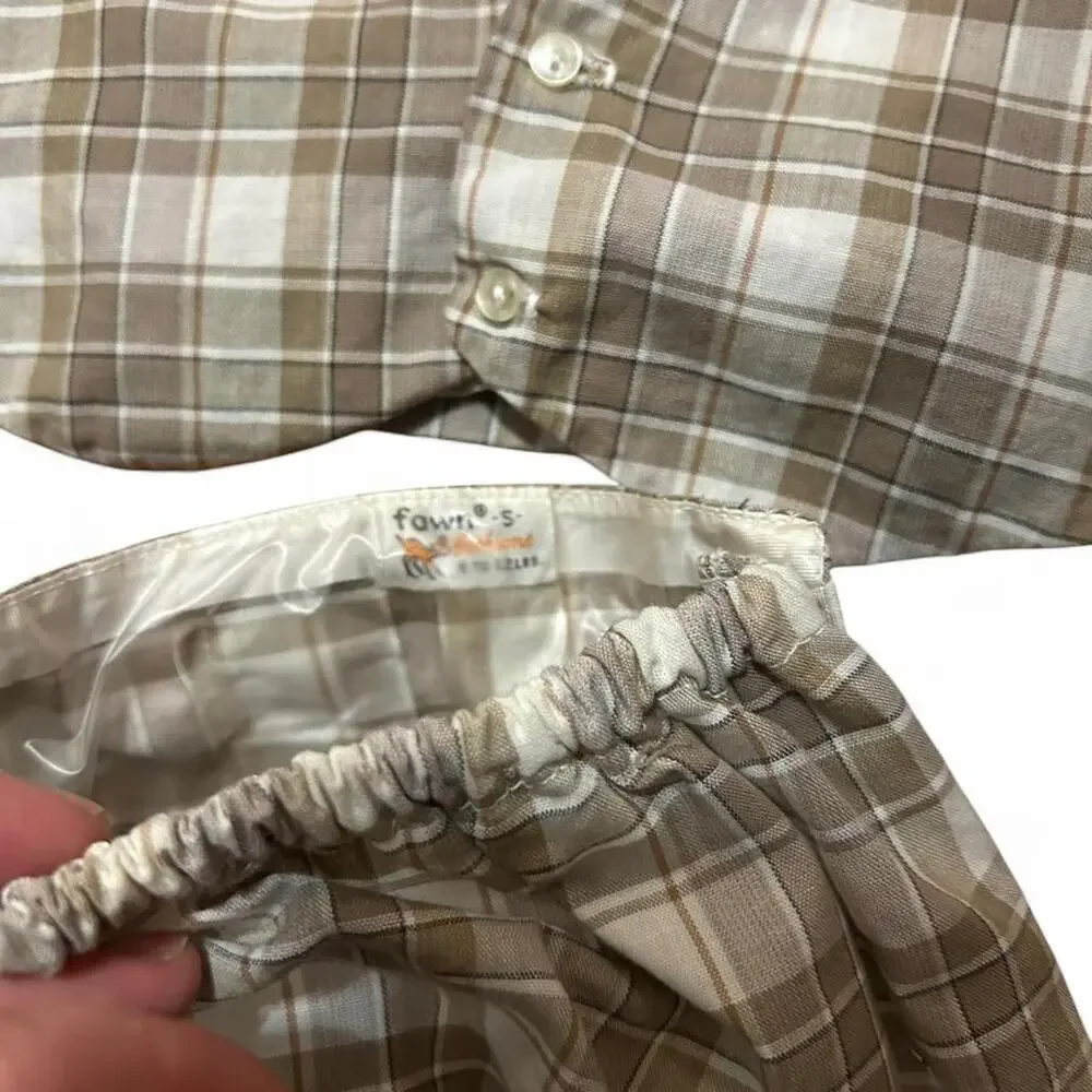 Vintage 60s newborn baby boy set button up shirt plaid vest and diaper cover